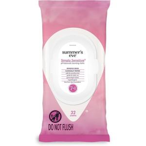imageSummers Eve Fragrance Free Gentle Daily Feminine Wipes Removes Odor pH balanced 32 Count 4 PackSimply Sensitive